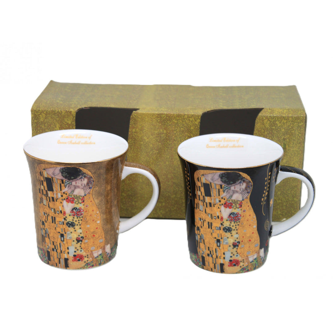 Gustav Klimt Kiss tazas negro y marrón 400ml, Reina Isabel