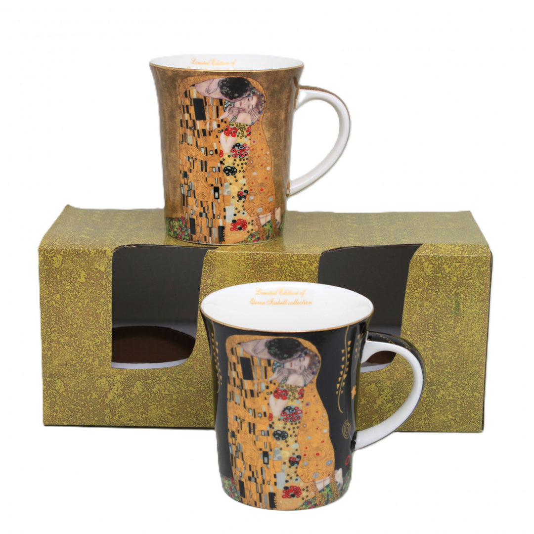 Gustav Klimt Kiss tazas negro y marrón 400ml, Reina Isabel