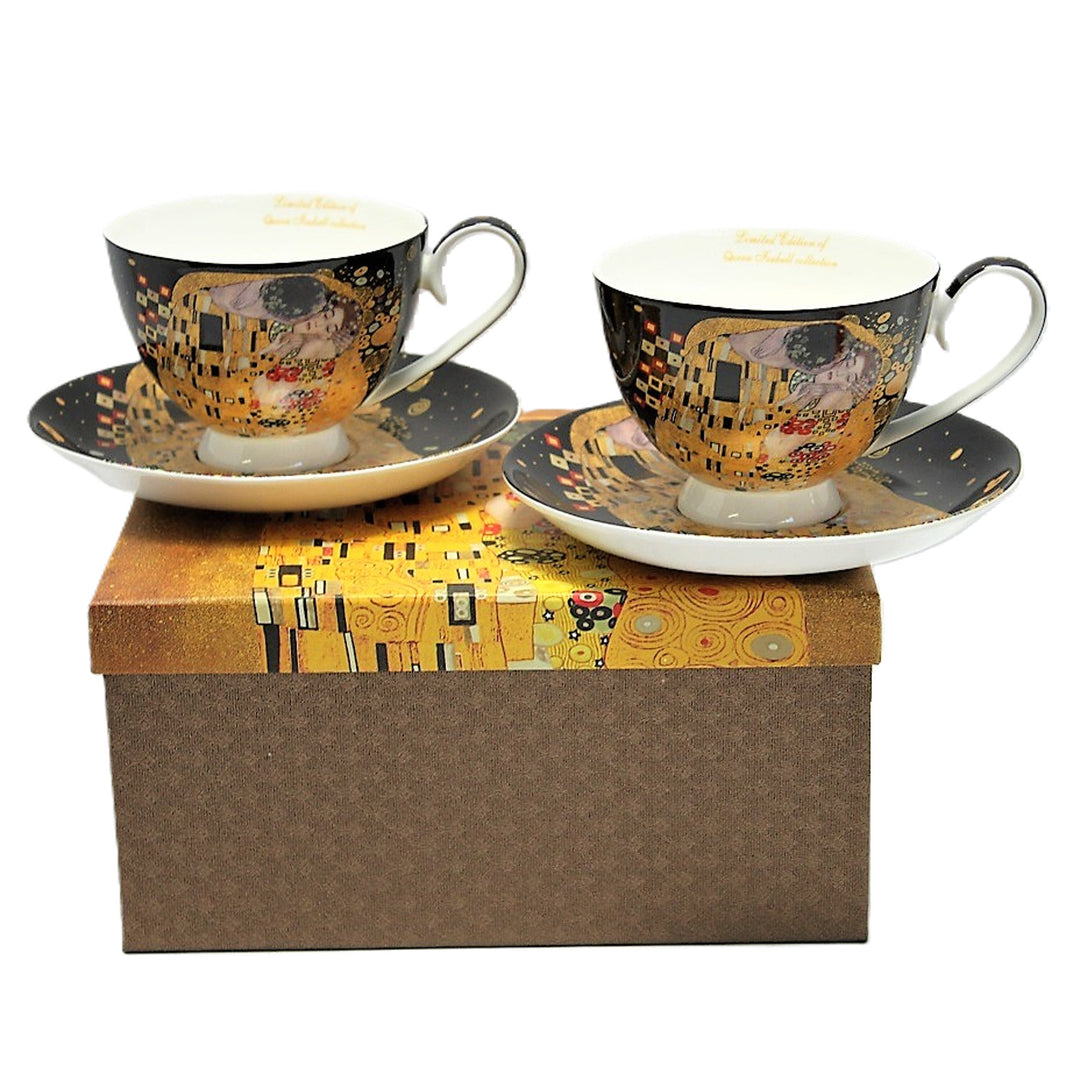 Juego de 2 tazas de porcelana Reina Isabell, motivo El beso de Klimt, 250 ml, W8KL356-22383
