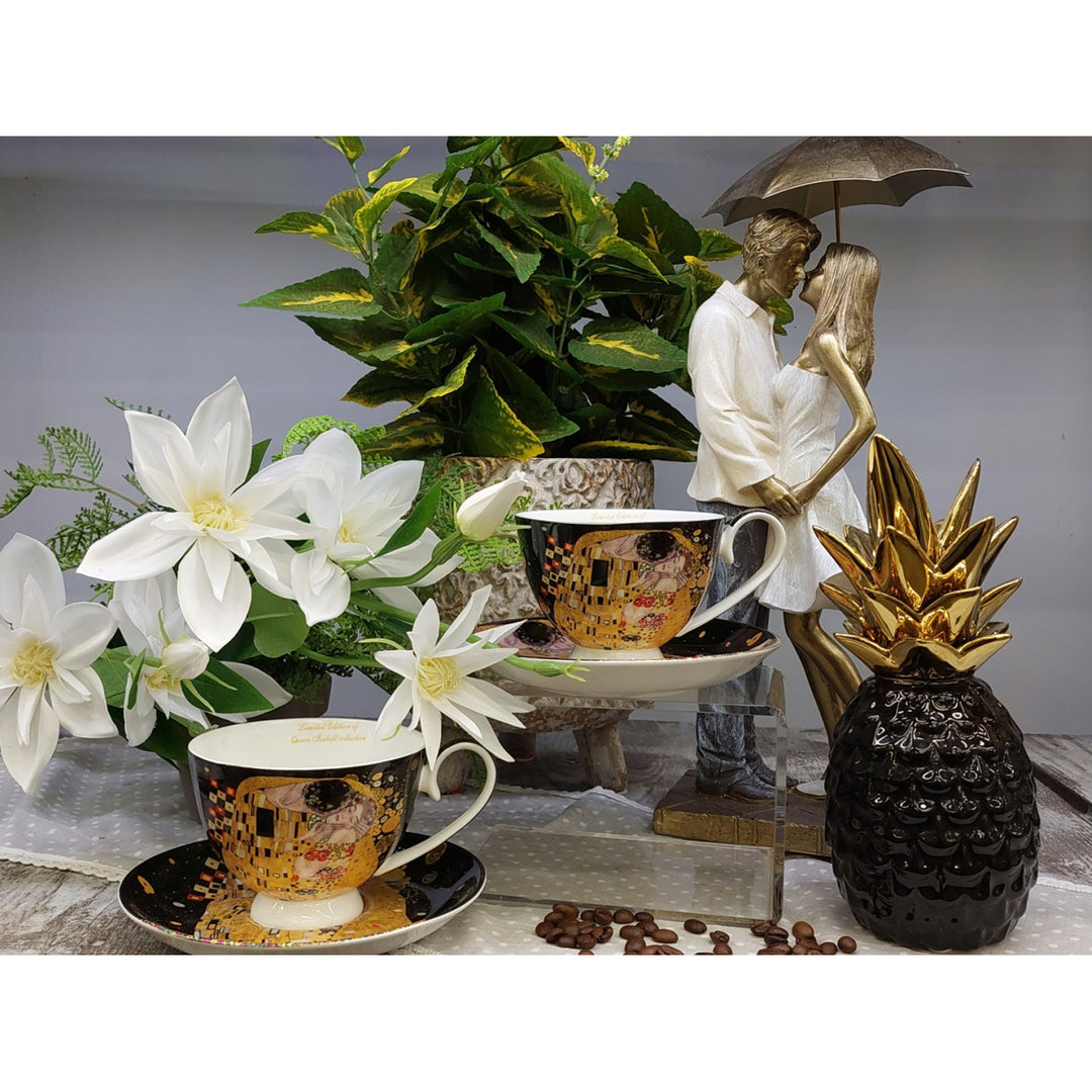 Juego de 2 tazas de porcelana Reina Isabell, motivo El beso de Klimt, 250 ml, W8KL356-22383