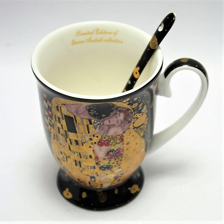 Taza de porcelana Reina Isabel con cuchara, motivo Klimt Kiss, 300ml, W9KL338-09121