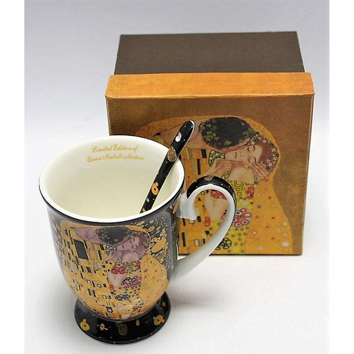 Taza de porcelana Reina Isabel con cuchara, motivo Klimt Kiss, 300ml, W9KL338-09121