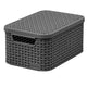 Cesto multiusos Curver com tampa, cinzento escuro, estilo rattan M