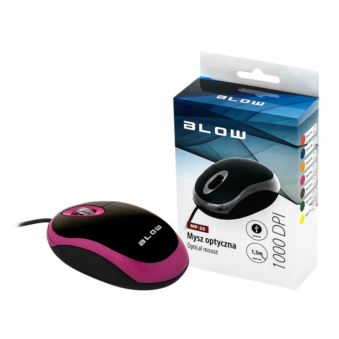 Rato Óptico Blow, USB, 1000 DPI, Universal, Rosa, MP-20