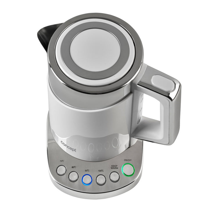 Concept Electrodomésticos RK3170 Hervidor de Agua con Termorregulación, 2200 W, 1.7 litros, Acero Inoxidable, Blanco