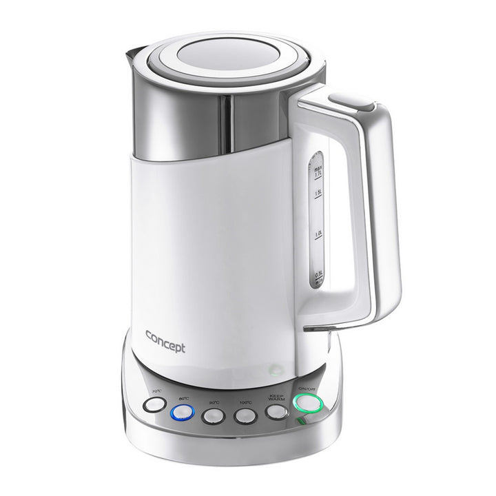 Concept Electrodomésticos RK3170 Hervidor de Agua con Termorregulación, 2200 W, 1.7 litros, Acero Inoxidable, Blanco