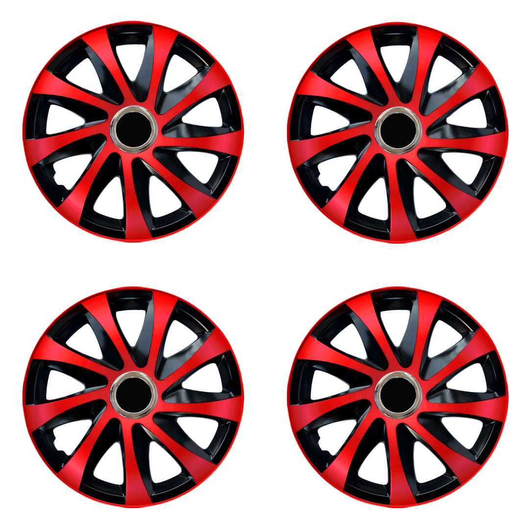 Tapacubos universales 15" NRM DRIFT Extra rojo/negro 4 piezas