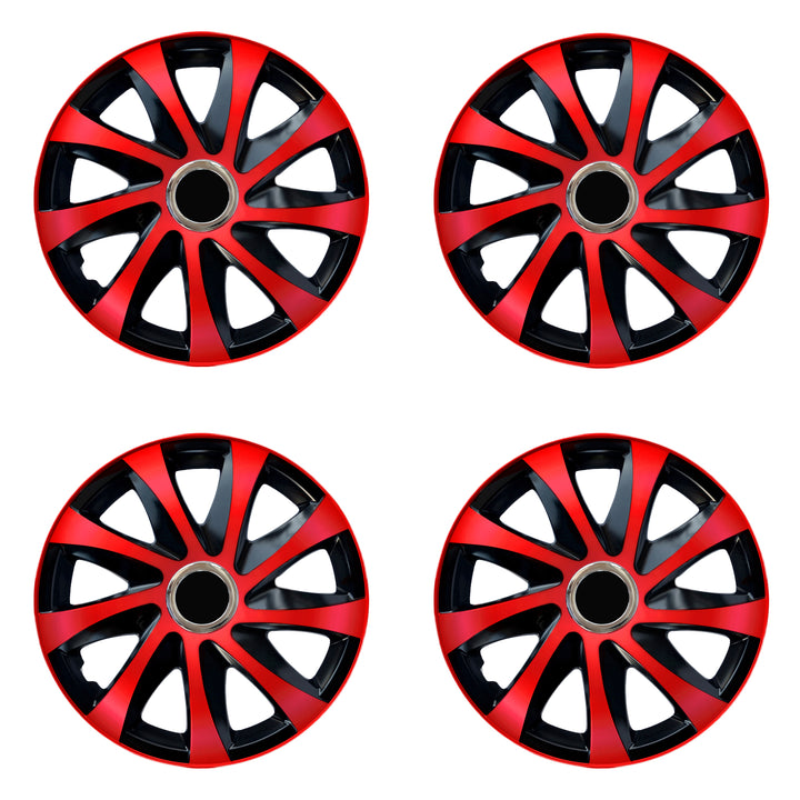 Tapacubos universales 15" NRM DRIFT Extra rojo/negro 4 piezas