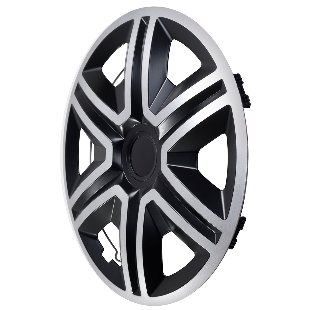 Tapacubos universales de 15" NRM ACTION doble color plata/negro 4 piezas