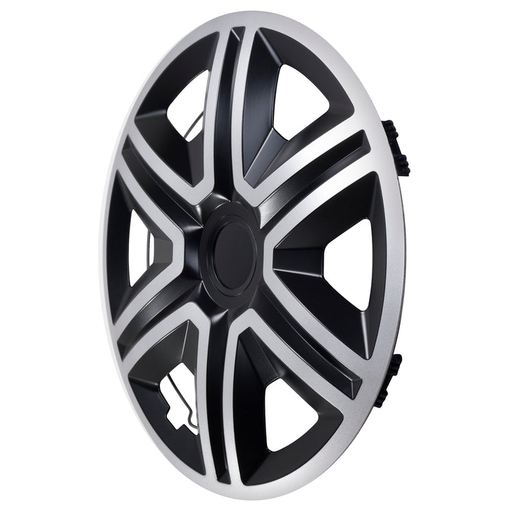 Tapacubos universales de 15" NRM ACTION doble color plata/negro 4 piezas