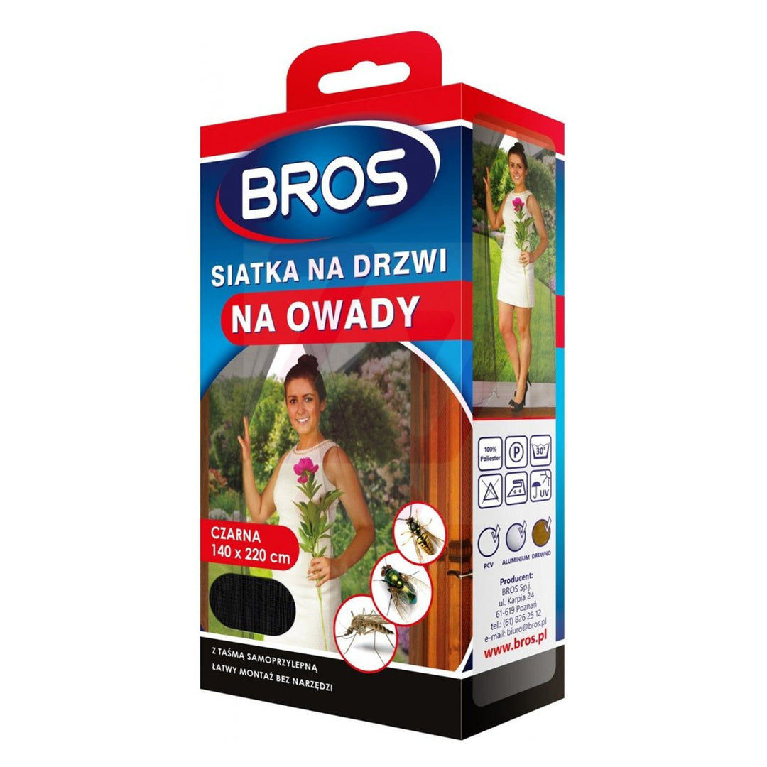Rede mosquiteira para porta preta com fita adesiva 140 x 220cm Bros