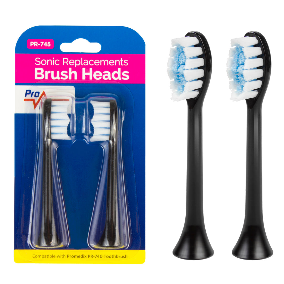 Conjunto de escovas de reposição para Promedix PR-740, cabeças de escova de dentes elétrica Sonic, 2 peças (2 escovas de reposição, pretas)
