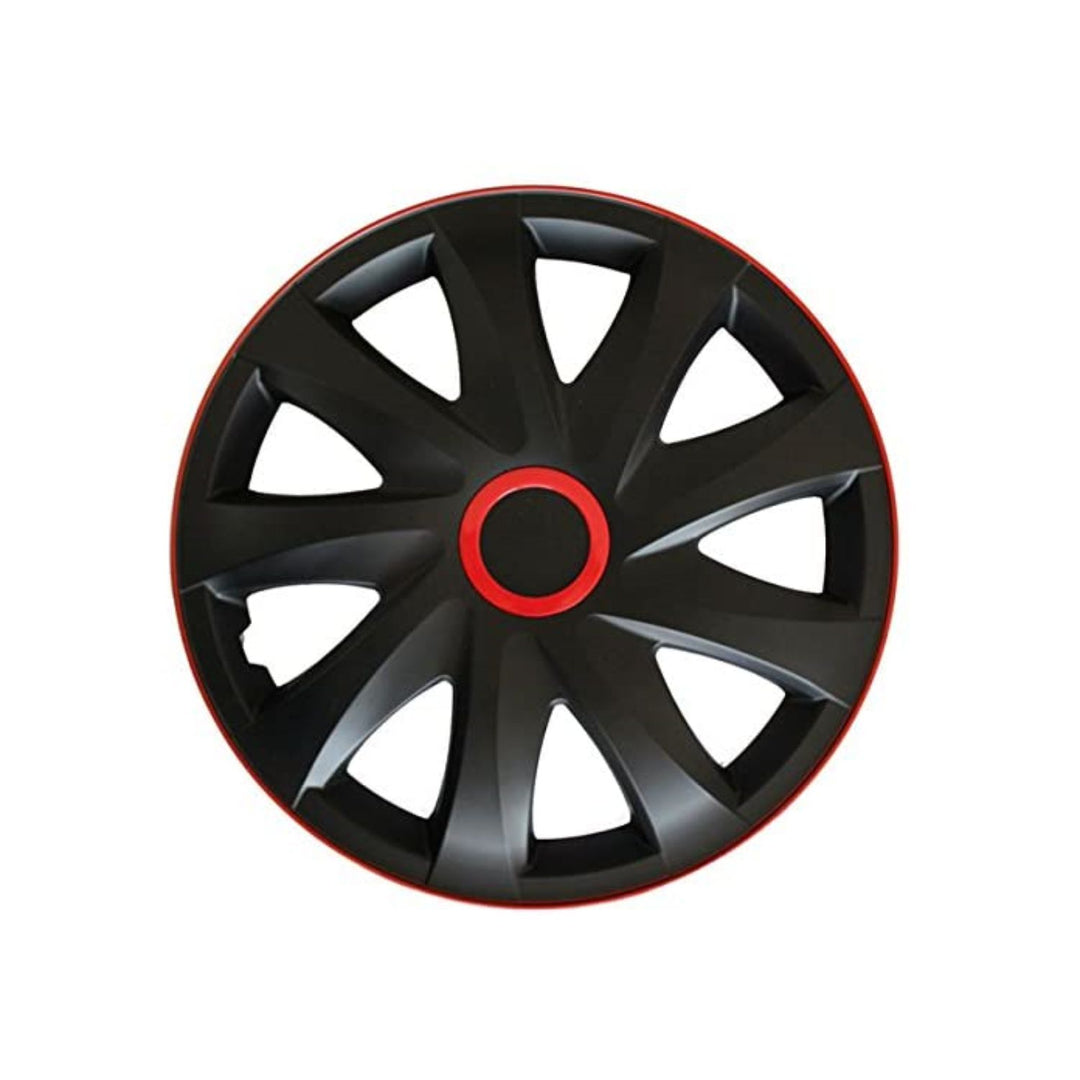Conjunto de calotas de 4 peças pretas e vermelhas Kando RACE 15 "para RENAULT PEUGEOT FIAT