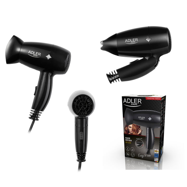 Secador de cabelo Adler AD 2251, cabo dobrável, ergonómico, 1400 W