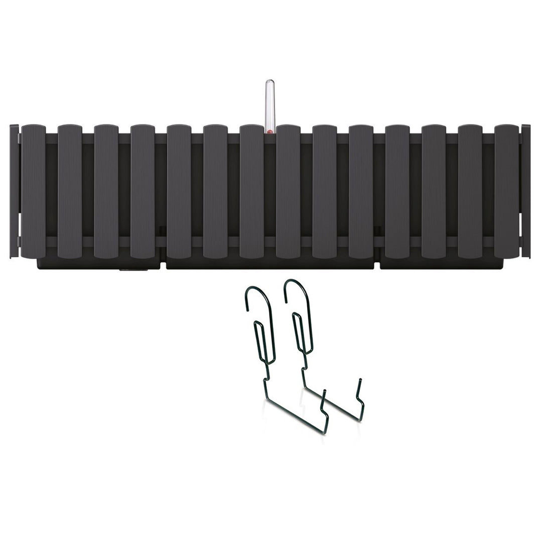 Caja de balcón con suspensión y sistema de riego maceta de flores maceta con ganchos caja de plantas 58cm antracita Boardee Fencycase