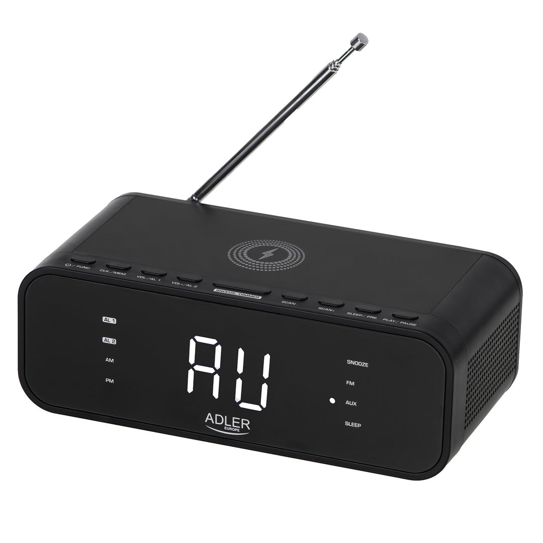 Rádio-despertador FM Adler AD 1192B com carregador sem fios e Bluetooth