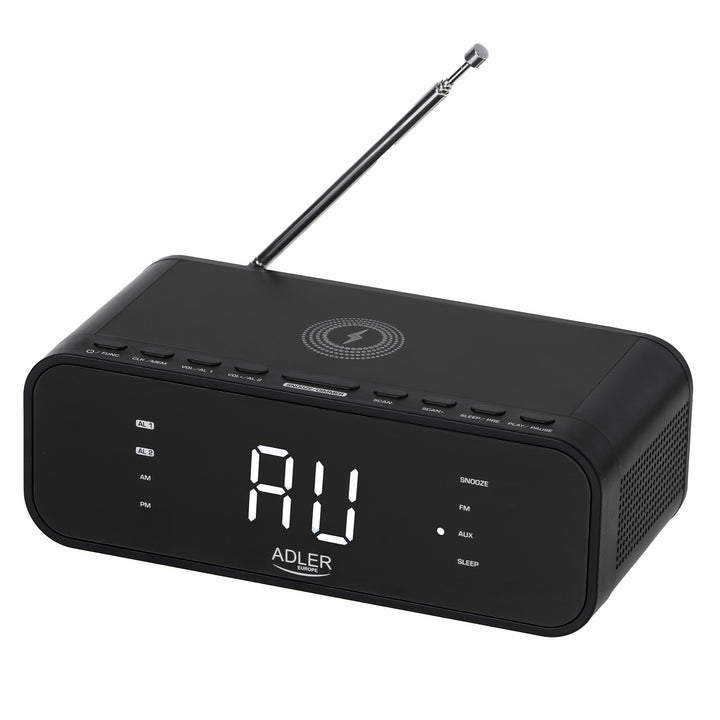 Rádio-despertador FM Adler AD 1192B com carregador sem fios e Bluetooth