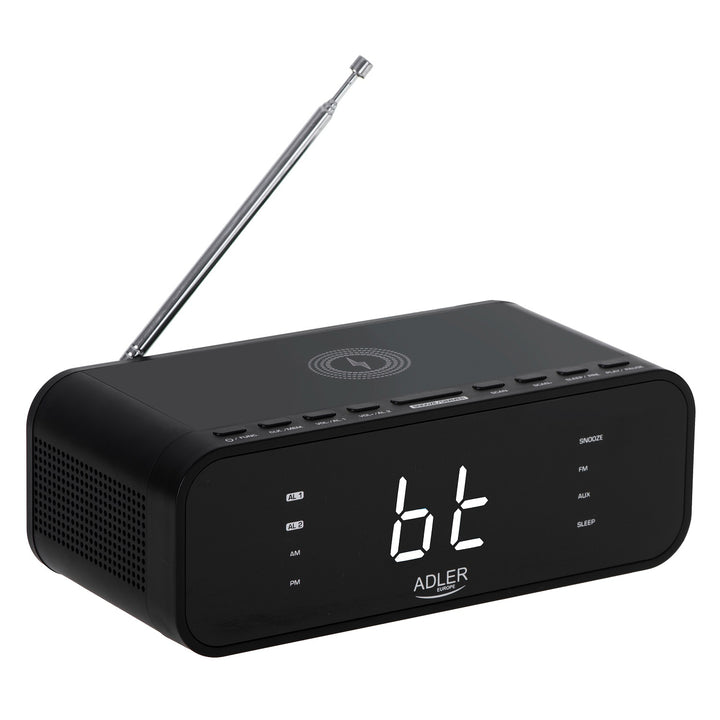 Rádio-despertador FM Adler AD 1192B com carregador sem fios e Bluetooth