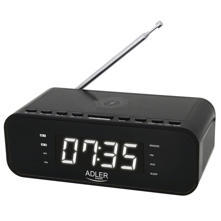 Rádio-despertador FM Adler AD 1192B com carregador sem fios e Bluetooth