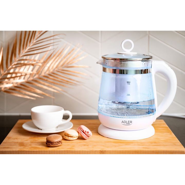 Hervidor de vidrio de 1,5 L con cafetera y control de temperatura Adler AD 1299