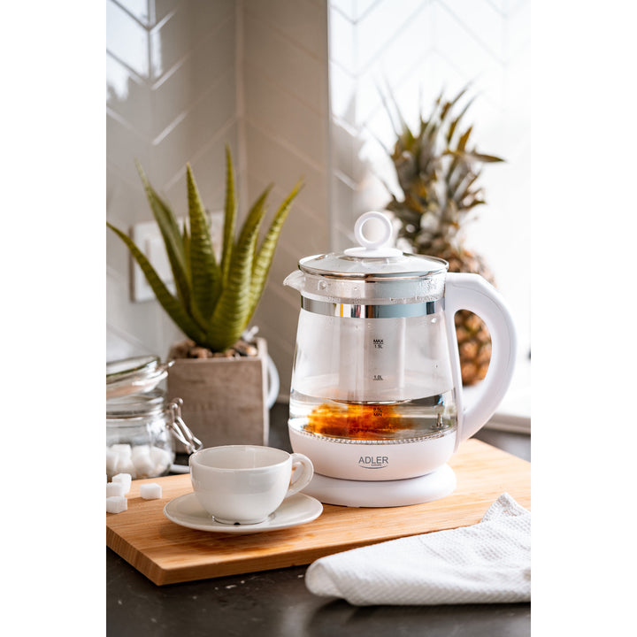 Hervidor de vidrio de 1,5 L con cafetera y control de temperatura Adler AD 1299