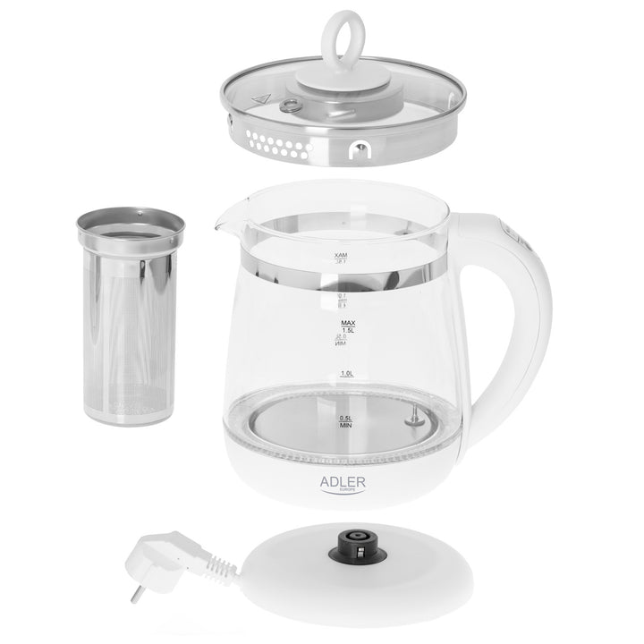 Hervidor de vidrio de 1,5 L con cafetera y control de temperatura Adler AD 1299