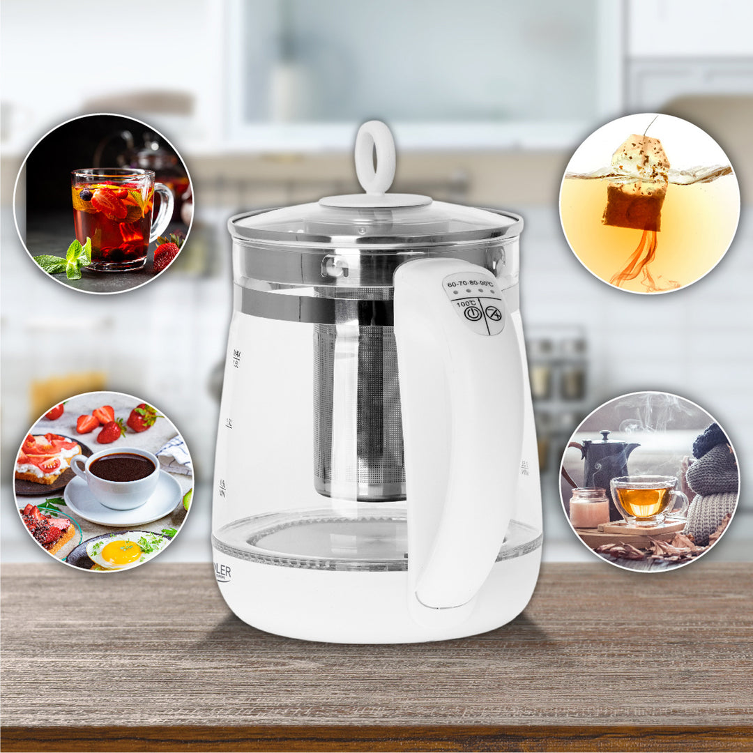 Hervidor de vidrio de 1,5 L con cafetera y control de temperatura Adler AD 1299