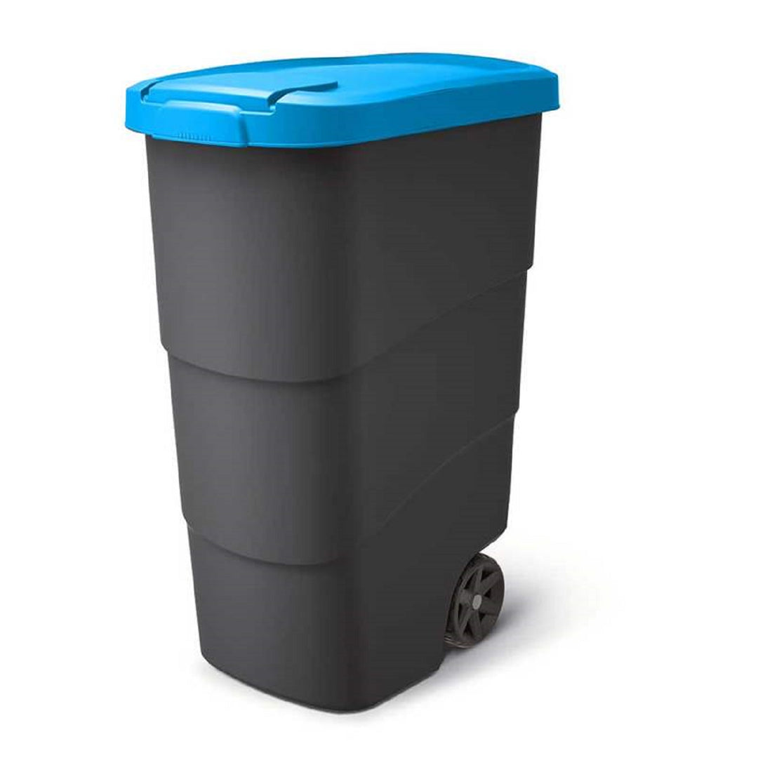 Prosperplast Wheeler Papelera 90L con Ruedas y Tapa Papelera Papelera Grande Papelera Universal Plástico Azul