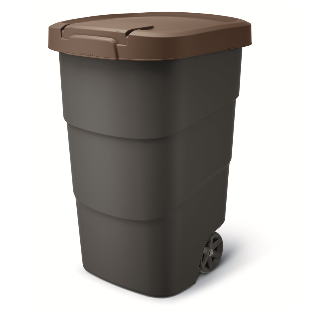 Cubo de Basura Wheeler 95L con Ruedas y Tapa Cubo de Basura Grande Cubo de Basura Universal de Plástico (Marrón)