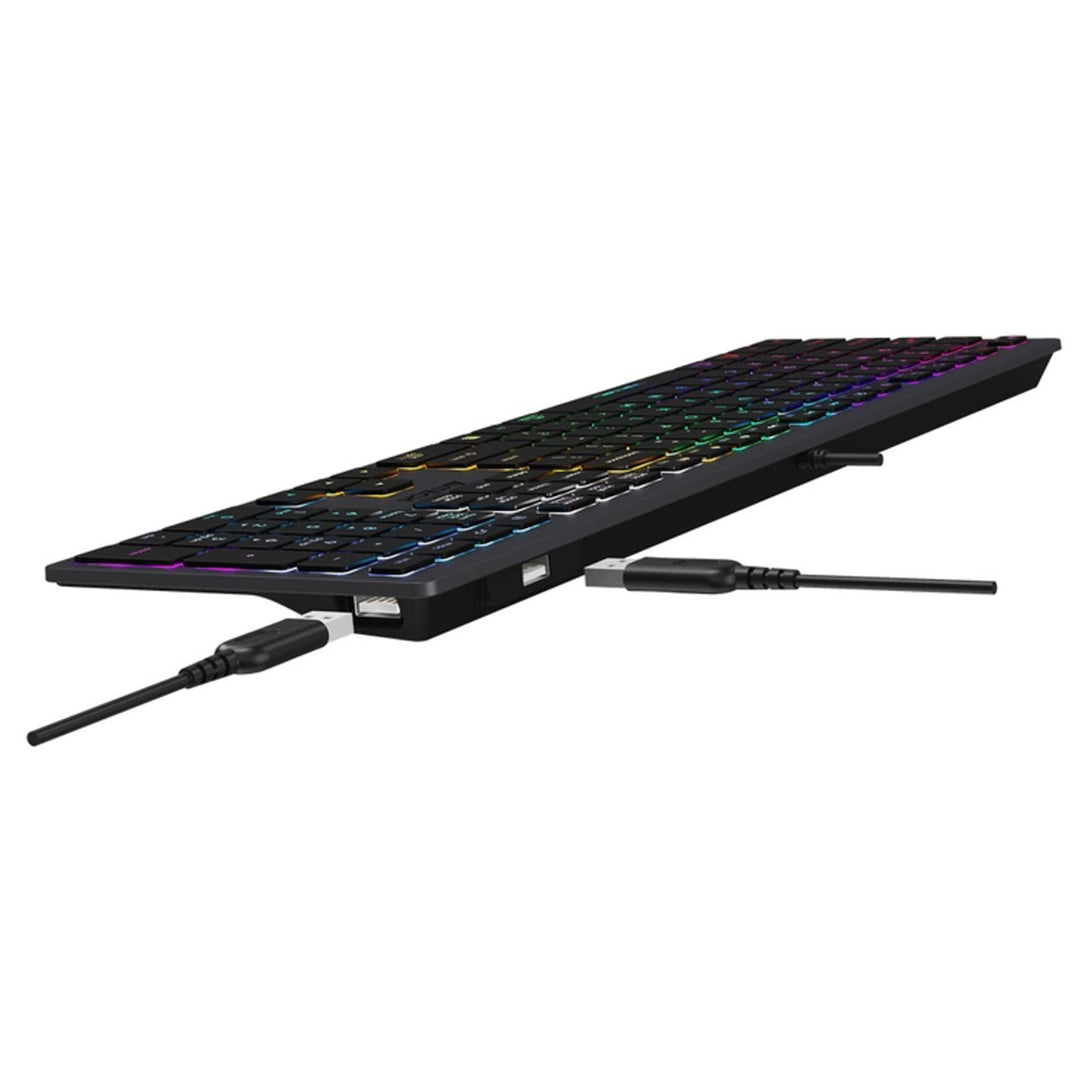 A4Tech FX60H Teclado QWERTY para Juegos 12 Teclas de Navegación Multimedia 2x Puertos USB Plug & Play Puerto USB con Cable 1,5 m de Longitud (Retroiluminación de Neón)