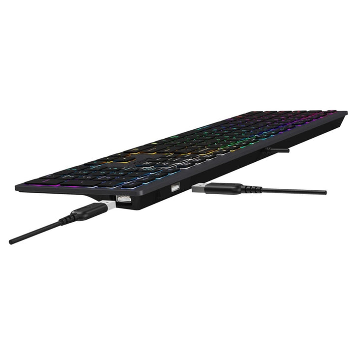 A4Tech FX60H Teclado QWERTY para Juegos 12 Teclas de Navegación Multimedia 2x Puertos USB Plug & Play Puerto USB con Cable 1,5 m de Longitud (Retroiluminación de Neón)