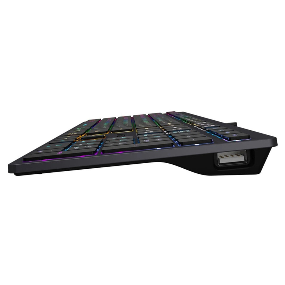 A4Tech FX60H Teclado QWERTY para Juegos 12 Teclas de Navegación Multimedia 2x Puertos USB Plug & Play Puerto USB con Cable 1,5 m de Longitud (Retroiluminación de Neón)