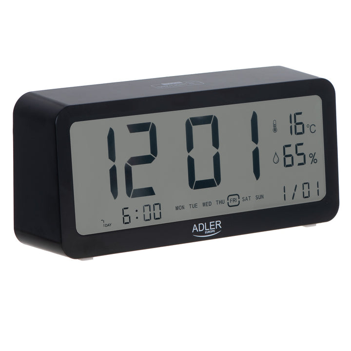 Despertador Adler a pilhas, preto, visor iluminado AD1195b