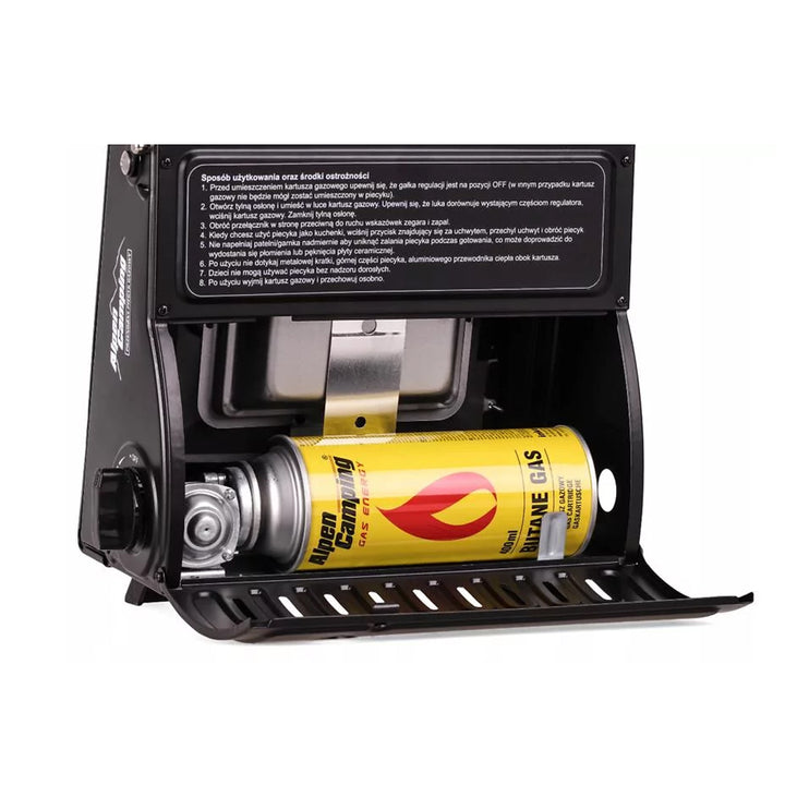 Aquecedor de campismo Alpen com consumo de gás de 124 g/h, ignição piezo, IK-1000 PRO, ISLÂNDIA + 4 cartuchos