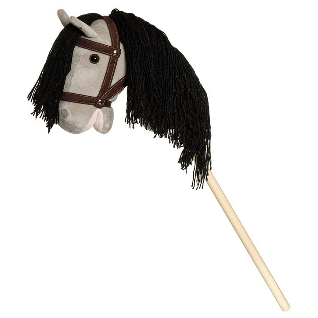 Teddykompaniet Caballo Palo Caballo de Felpa Gris con Riendas Marrones 80cm