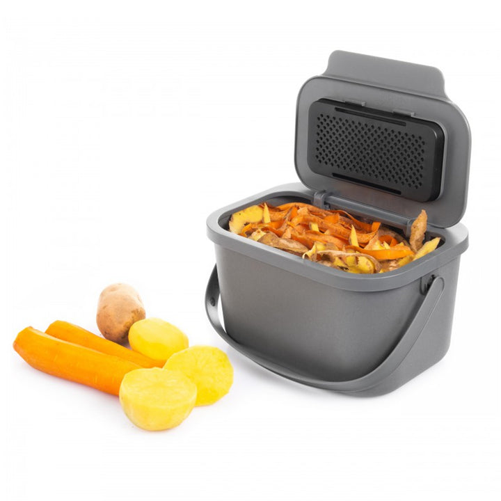 Papeleira prática para resíduos orgânicos com filtro, cinzento, 6L