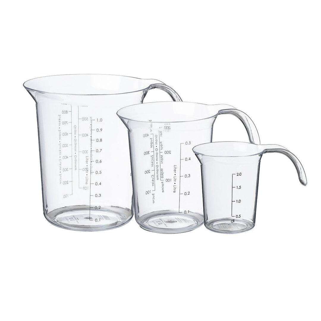 Jarras Plast Team Juego de 3 Tazas Medidoras, Vaso Transparente de Repostería,