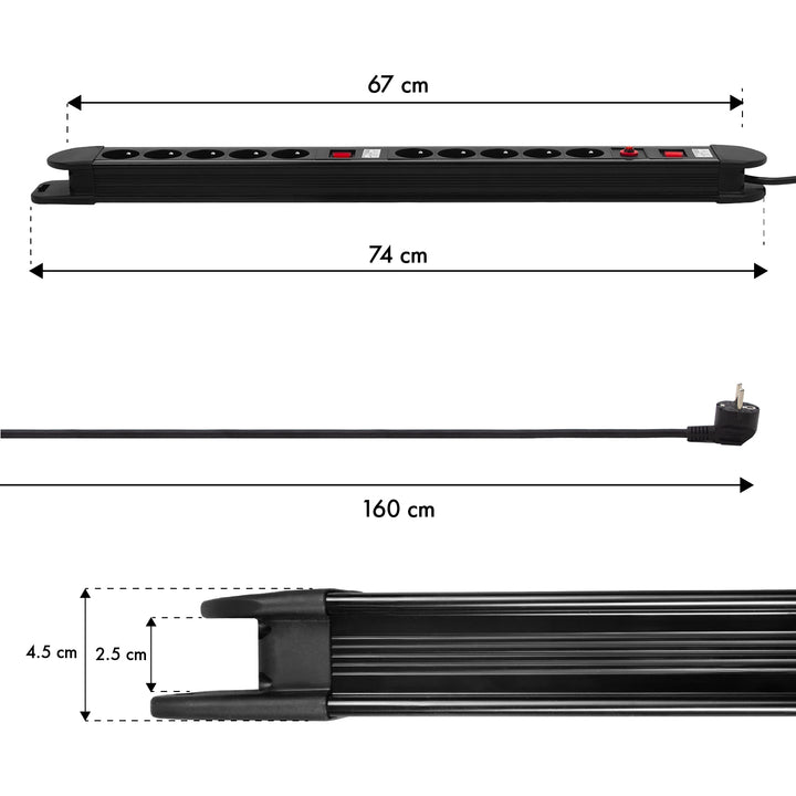 Plugues franceses tipo E, com aterramento, 3G 3x1,5 mm2, 1,5 m