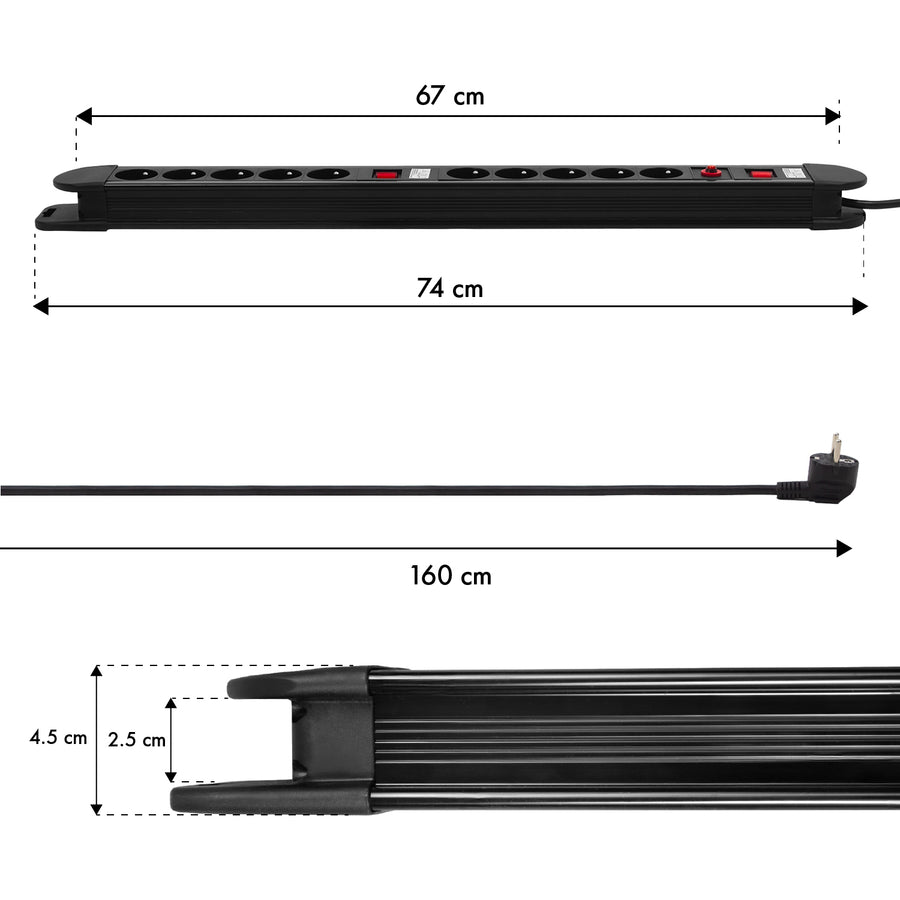 Plugues franceses tipo E, com aterramento, 3G 3x1,5 mm2, 1,5 m
