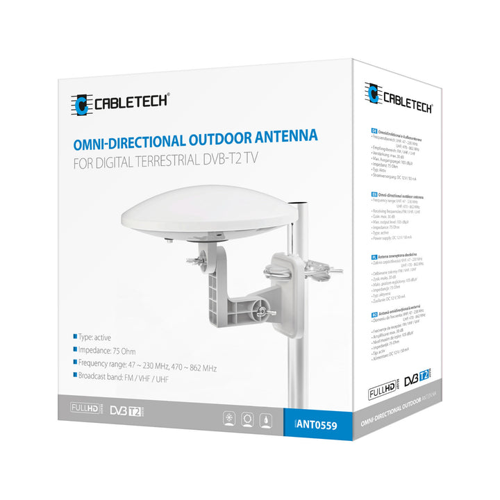 Cabletech Antena omnidireccional de exterior para televisión digital terrestre DVB-T2, ANT0559