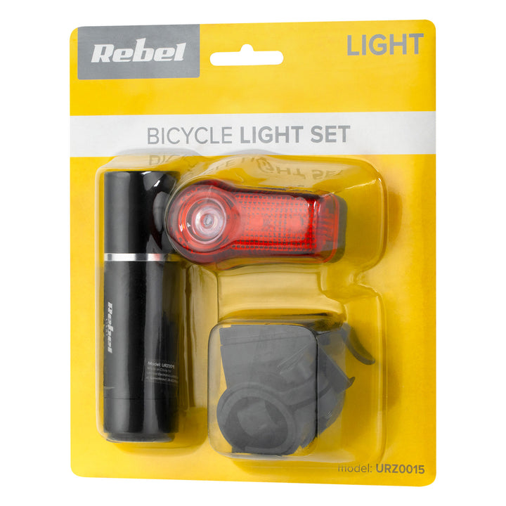 Conjunto de luzes de bicicleta URZ0015, 1x LED de 3 W frontal + 3x LED de 3 W traseiro, bateria Rebel