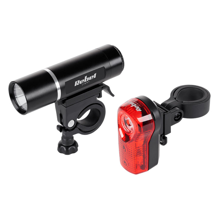 Conjunto de luzes de bicicleta URZ0015, 1x LED de 3 W frontal + 3x LED de 3 W traseiro, bateria Rebel