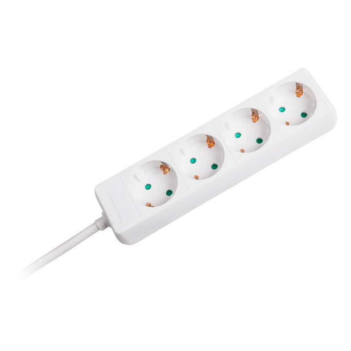 Cable alargador blanco Rebel 4 tomas tipo alemán, longitud 1,5m (3x1,0) sin interruptor