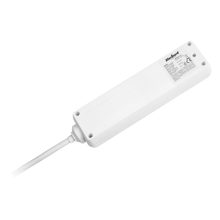 Cable alargador blanco Rebel 4 tomas tipo alemán, longitud 1,5m (3x1,0) sin interruptor