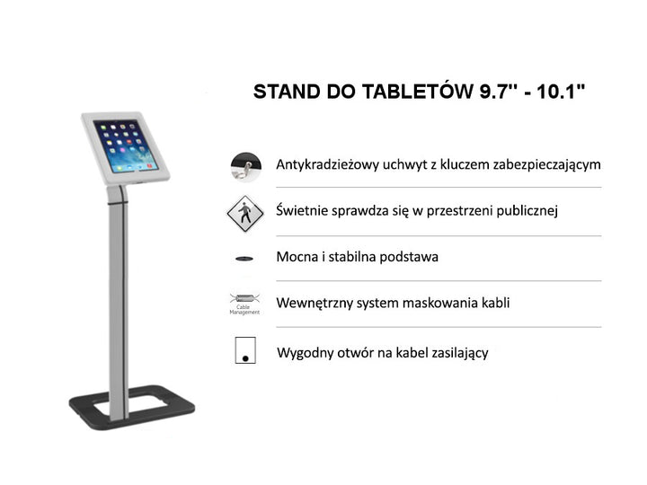 Suporte de chão Maclean MC-645 para iPad, Galaxy Tab e tablets Goclever com sistema anti-roubo