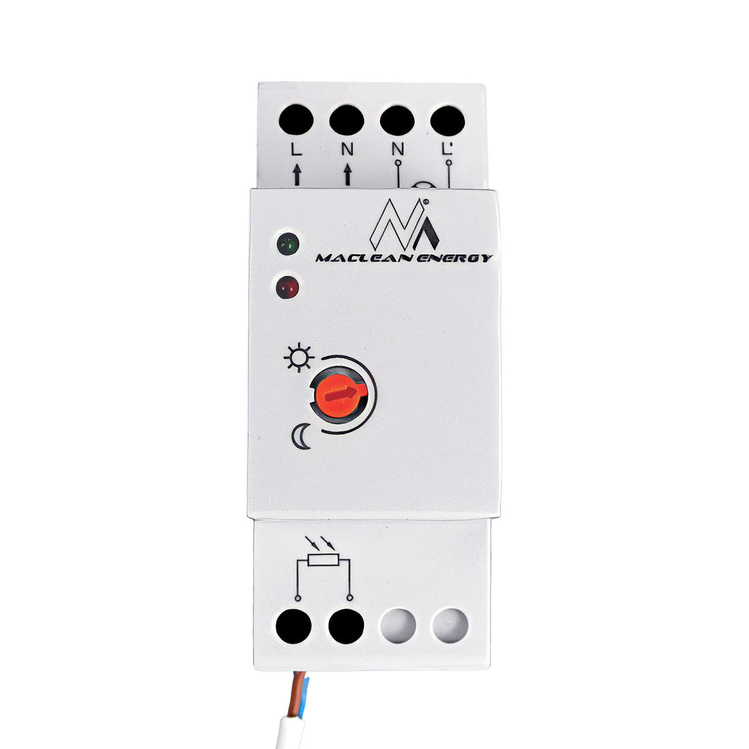 Interruptor de sensor crepuscular para carril DIN con sonda externa 220-240V / AC, 50Hz 20A Maclean MCE83