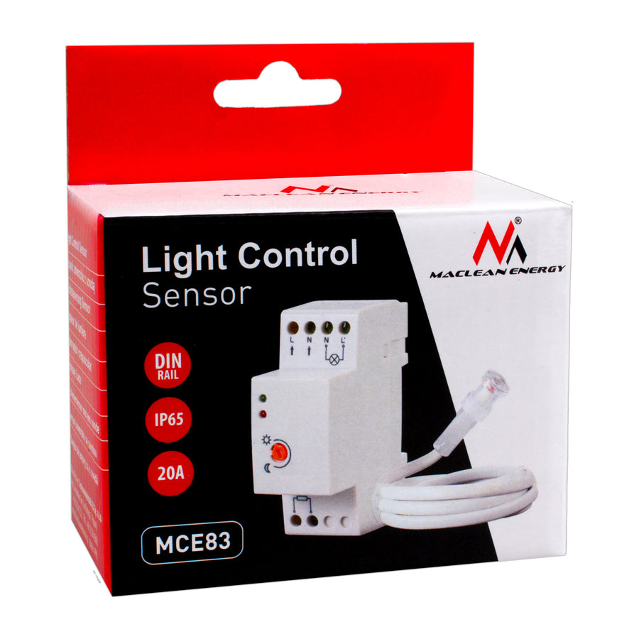 Interruptor sensor de crepúsculo para trilho DIN com sonda externa 220-240V / AC, 50Hz 20A Maclean MCE83