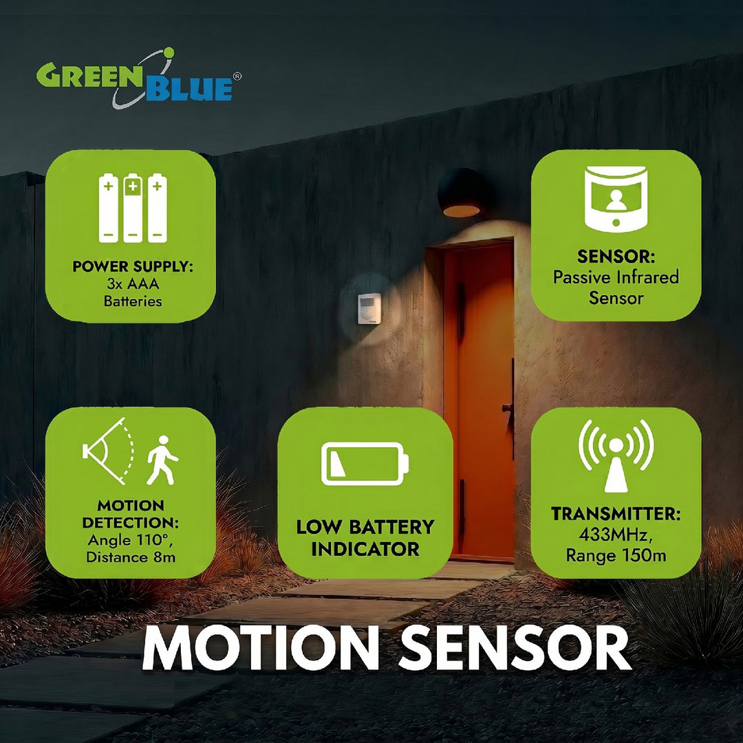 Alarme sem fio com sensor de movimento independente GreenBlue GB3400