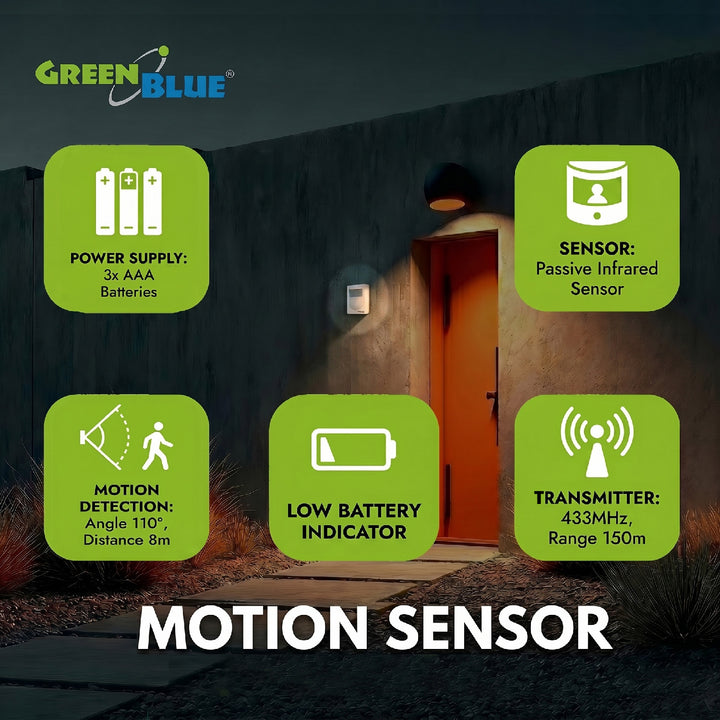 Alarme sem fio com sensor de movimento independente GreenBlue GB3400