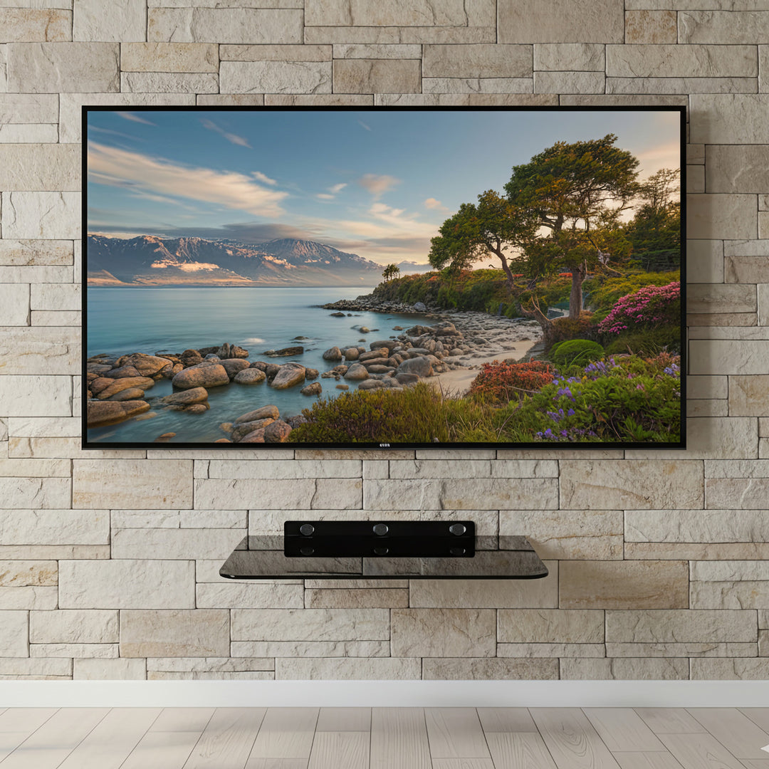 Prateleira de parede para dispositivos eletrônicos, prateleira de vidro temperado preto Maclean MC-738